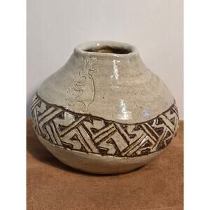 Studio Art Pottery Vase Signed JC Cannon 2005 Hand Thrown Carved Stoneware